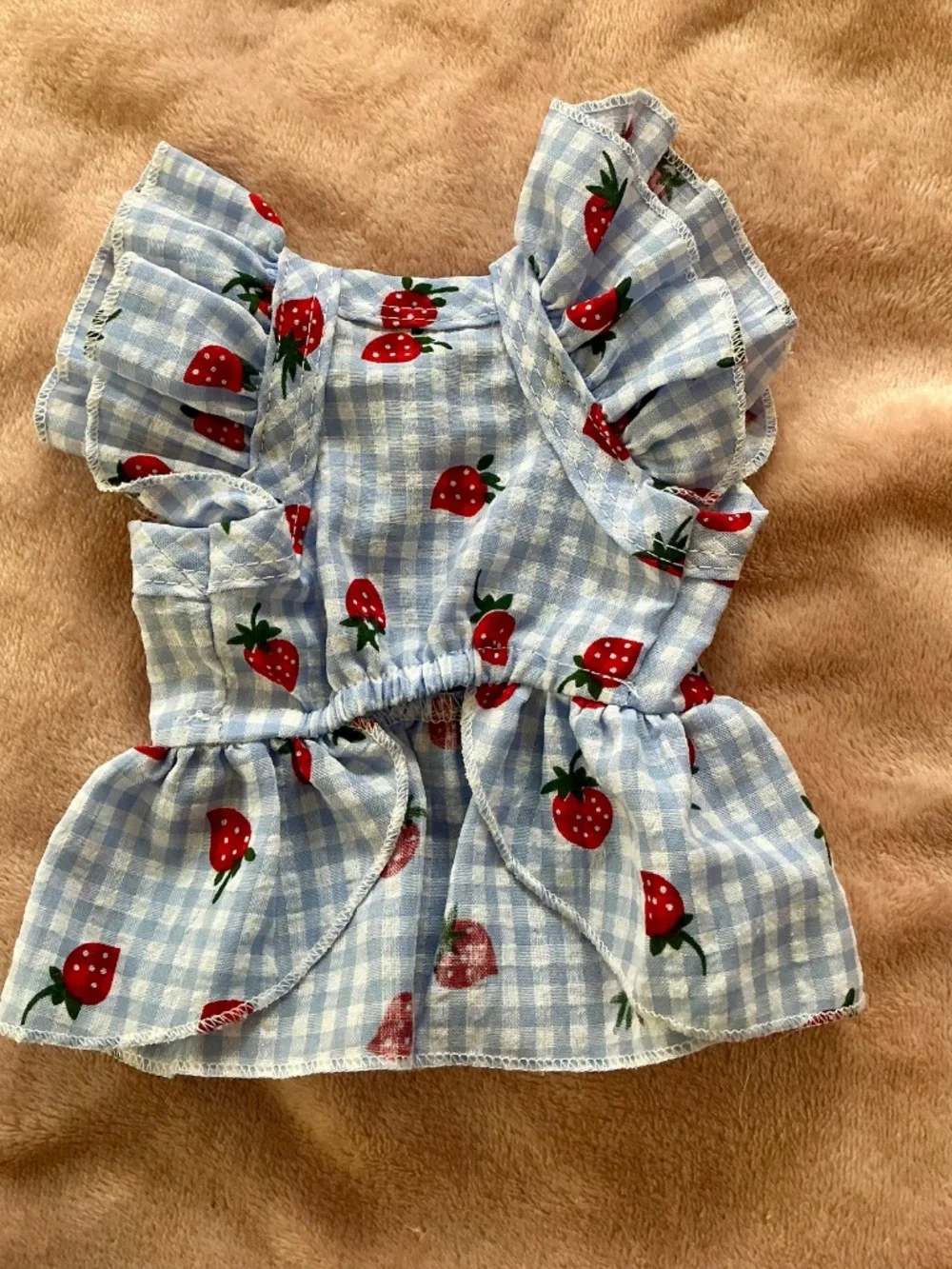 Blue checkered gingham strawberry summer dress